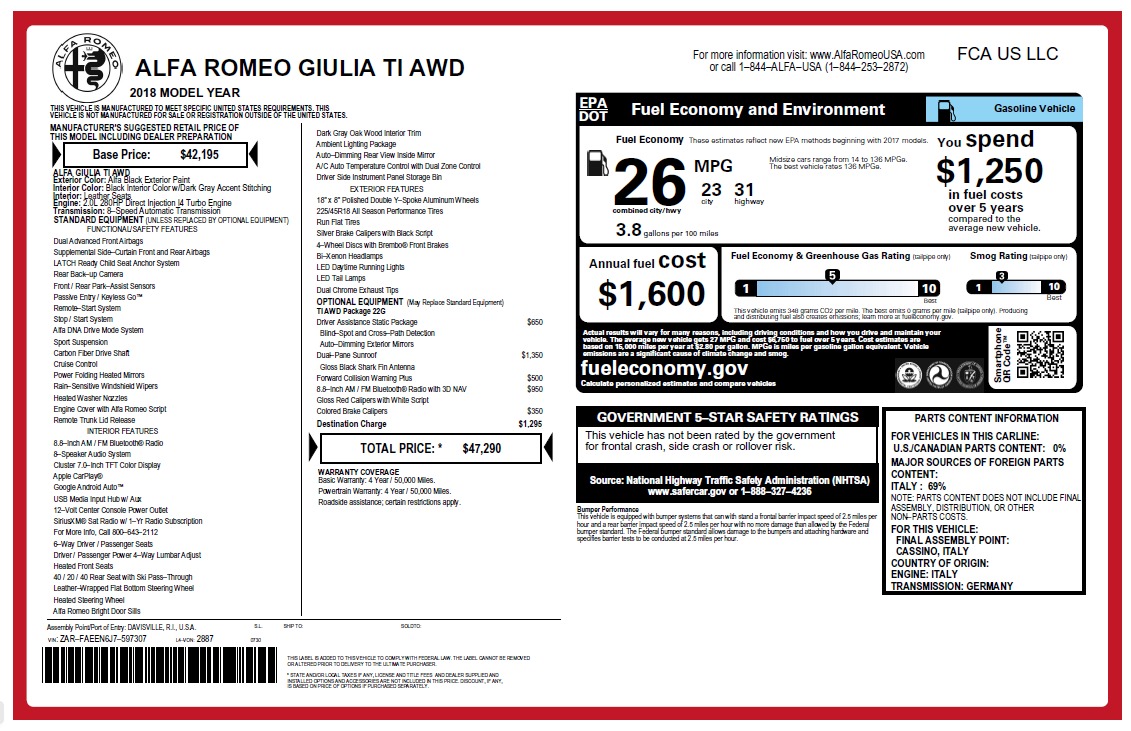 New 2018 Alfa Romeo Giulia Ti Q4 for sale Sold at Alfa Romeo of Greenwich in Greenwich CT 06830 1