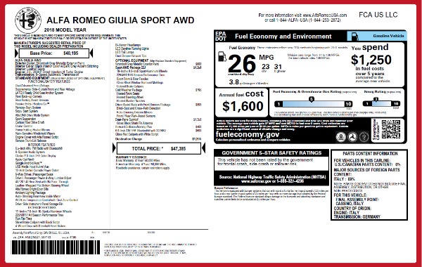 New 2018 Alfa Romeo Giulia Sport Q4 for sale Sold at Alfa Romeo of Greenwich in Greenwich CT 06830 2