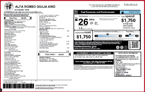 New 2019 Alfa Romeo Giulia Q4 for sale $46,040 at Alfa Romeo of Greenwich in Greenwich CT 06830 2