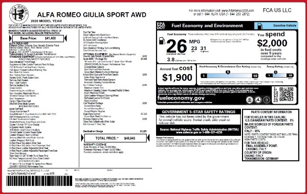 New 2020 Alfa Romeo Giulia Sport Q4 for sale Sold at Alfa Romeo of Greenwich in Greenwich CT 06830 2