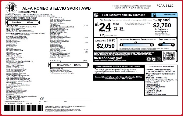 New 2020 Alfa Romeo Stelvio Sport Q4 for sale Sold at Alfa Romeo of Greenwich in Greenwich CT 06830 2
