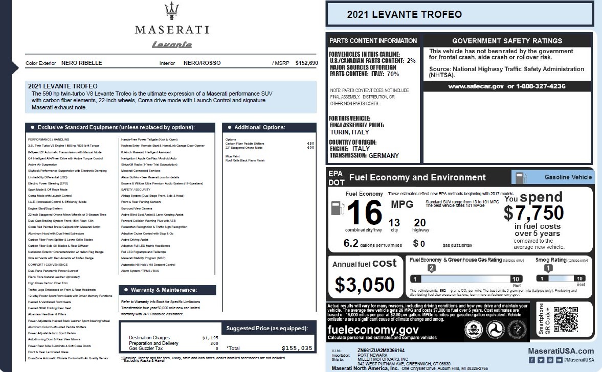Used 2021 Maserati Levante Trofeo for sale $65,900 at Alfa Romeo of Greenwich in Greenwich CT 06830 1