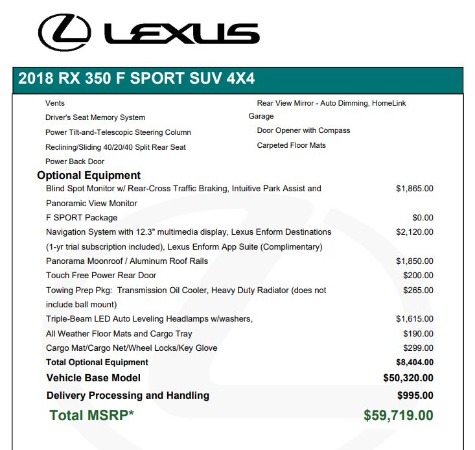 Used 2018 Lexus RX 350 F SPORT for sale Sold at Alfa Romeo of Greenwich in Greenwich CT 06830 28