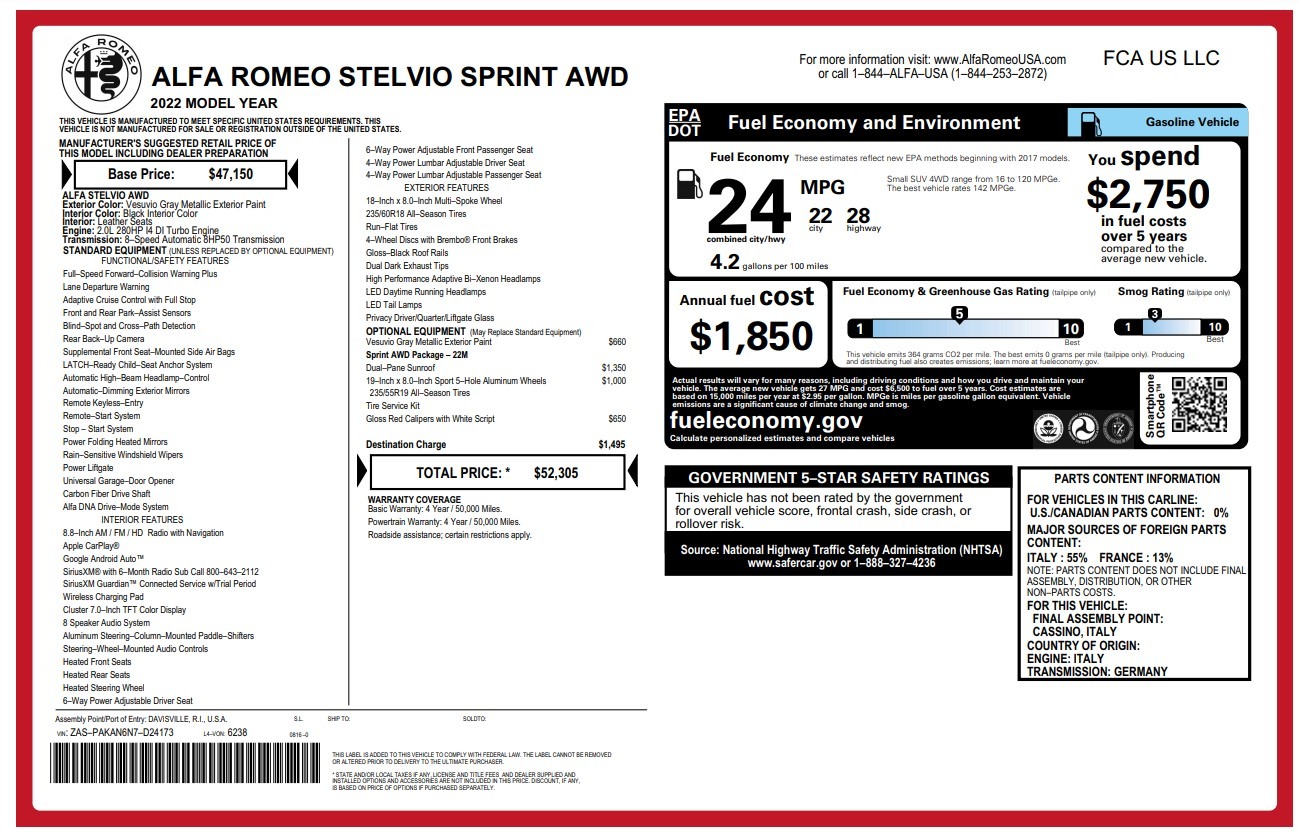 Used 2022 Alfa Romeo Stelvio Sprint for sale $29,900 at Alfa Romeo of Greenwich in Greenwich CT 06830 1