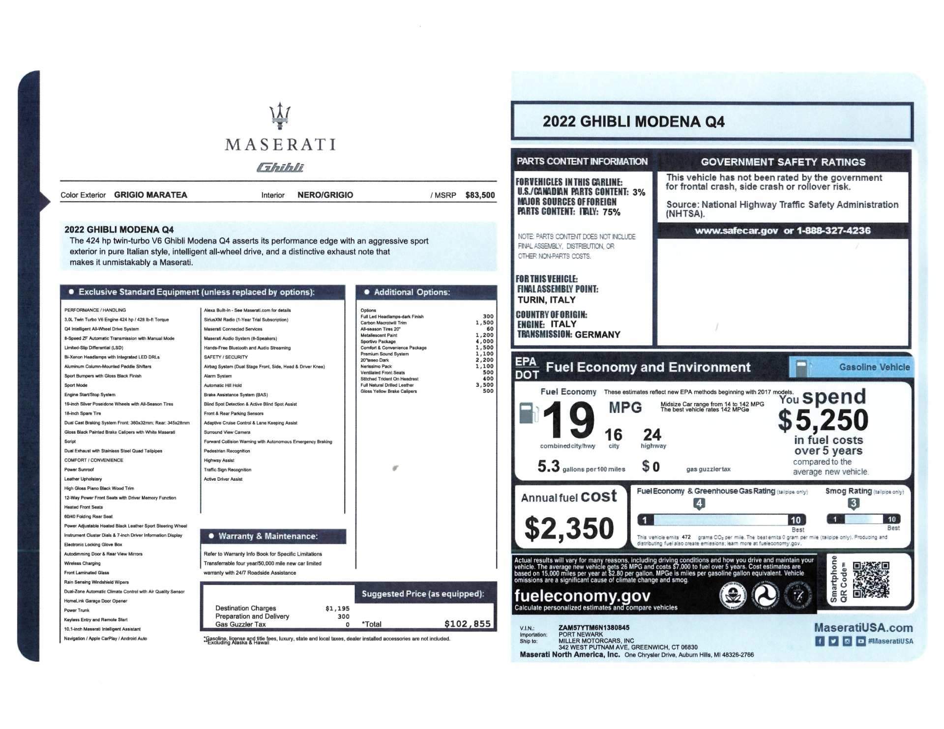 New 2022 Maserati Ghibli Modena Q4 for sale Sold at Alfa Romeo of Greenwich in Greenwich CT 06830 1