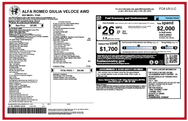 New 2022 Alfa Romeo Giulia Veloce for sale $53,445 at Alfa Romeo of Greenwich in Greenwich CT 06830 21