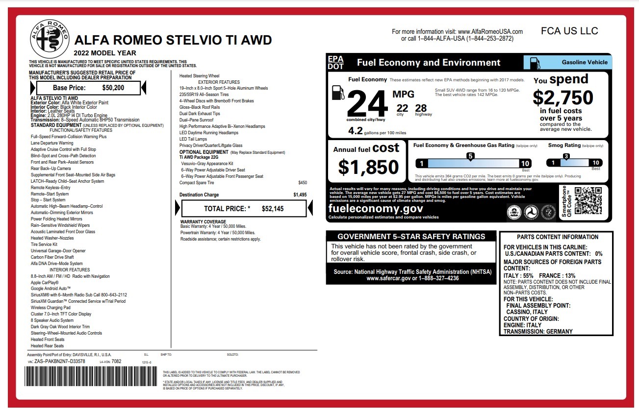 New 2022 Alfa Romeo Stelvio Ti for sale Sold at Alfa Romeo of Greenwich in Greenwich CT 06830 1