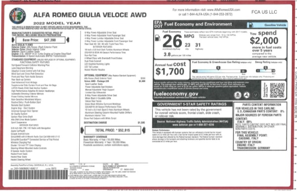 New 2022 Alfa Romeo Giulia Veloce for sale $52,915 at Alfa Romeo of Greenwich in Greenwich CT 06830 25