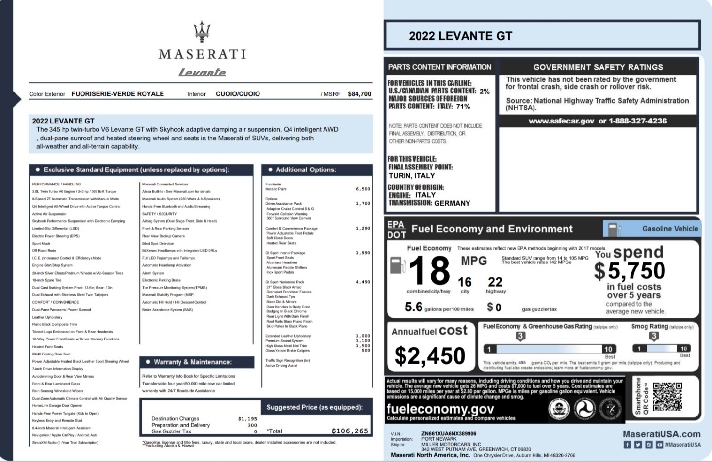 New 2022 Maserati Levante GT for sale $106,265 at Alfa Romeo of Greenwich in Greenwich CT 06830 1