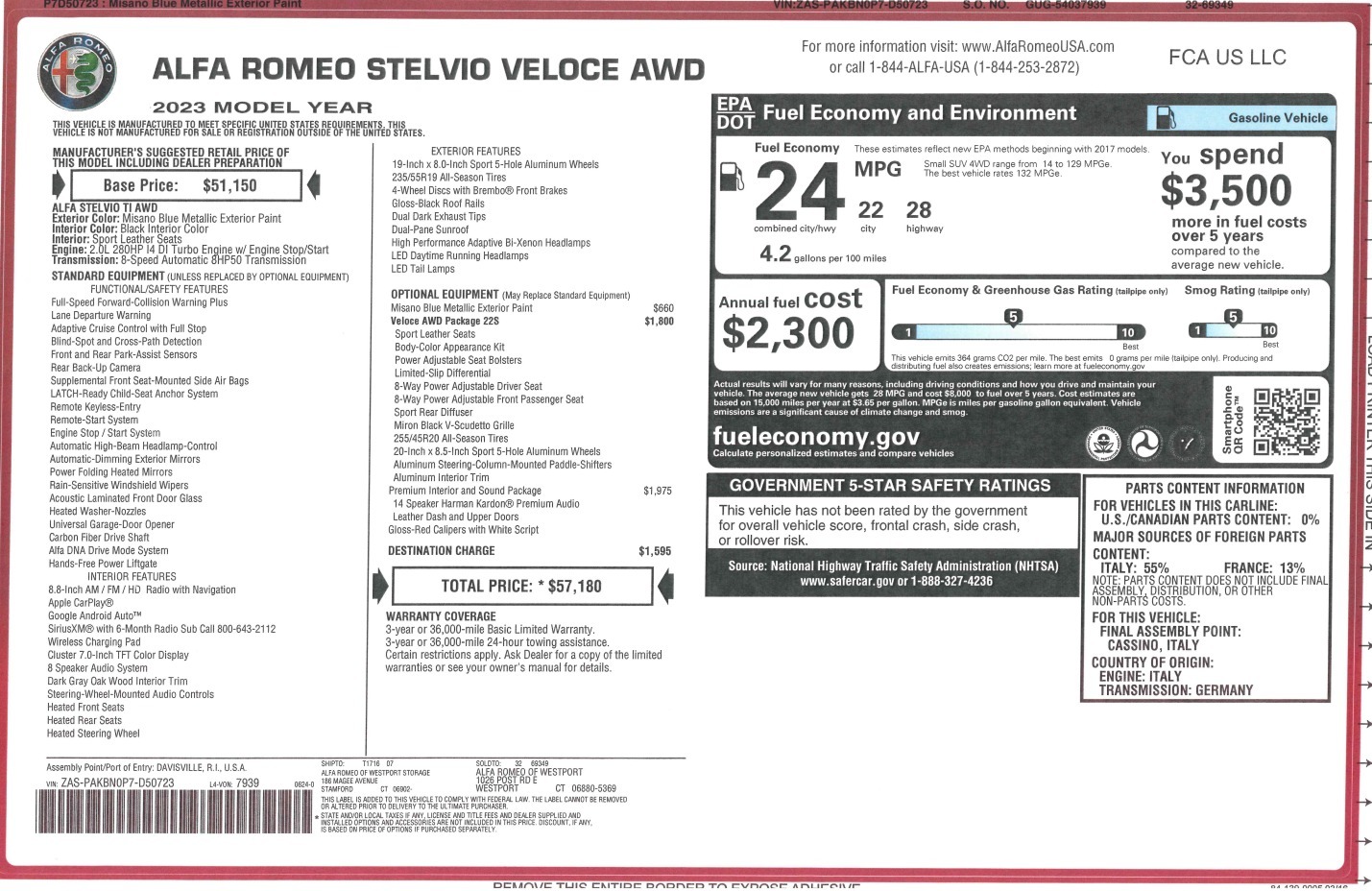 New 2023 Alfa Romeo Stelvio Veloce for sale Sold at Alfa Romeo of Greenwich in Greenwich CT 06830 1