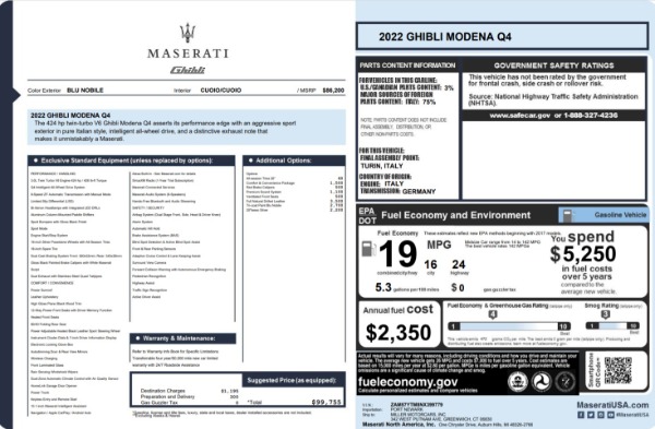 New 2022 Maserati Ghibli Modena Q4 for sale $99,755 at Alfa Romeo of Greenwich in Greenwich CT 06830 24