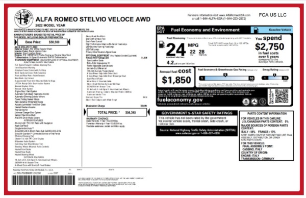 New 2022 Alfa Romeo Stelvio Veloce for sale $54,345 at Alfa Romeo of Greenwich in Greenwich CT 06830 21