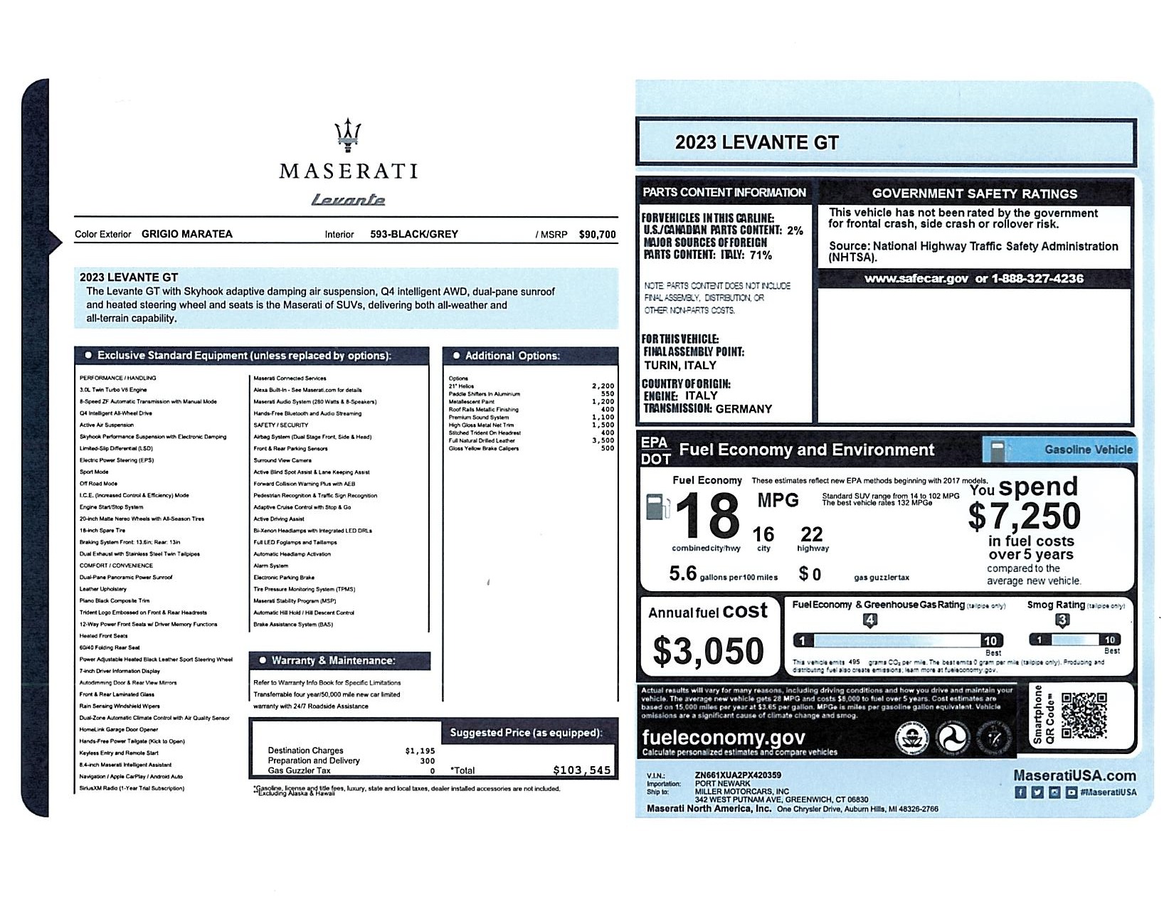 Used 2023 Maserati Levante GT for sale $39,900 at Alfa Romeo of Greenwich in Greenwich CT 06830 1