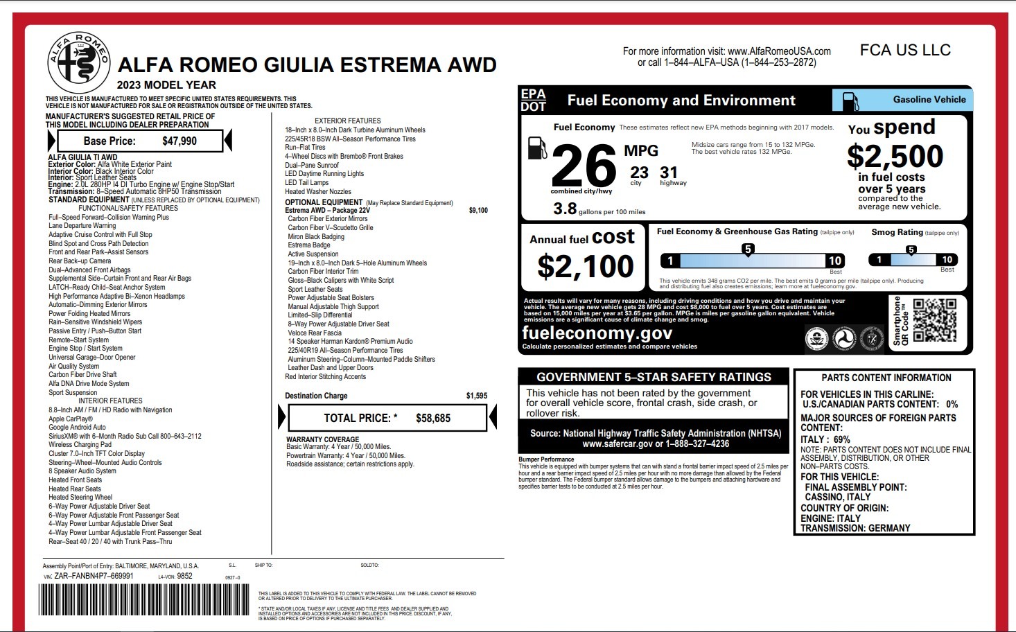 Used 2023 Alfa Romeo Giulia Estrema for sale Call for price at Alfa Romeo of Greenwich in Greenwich CT 06830 1