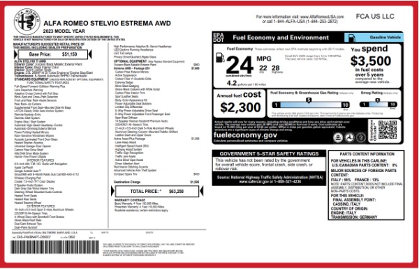 New 2023 Alfa Romeo Stelvio Estrema for sale $63,250 at Alfa Romeo of Greenwich in Greenwich CT 06830 23