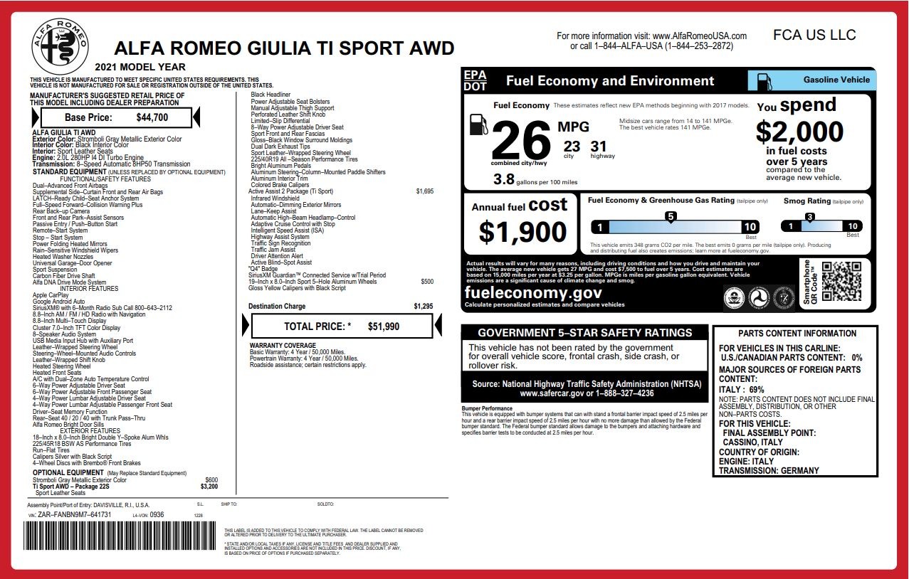 Used 2021 Alfa Romeo Giulia Ti Sport for sale Sold at Alfa Romeo of Greenwich in Greenwich CT 06830 1