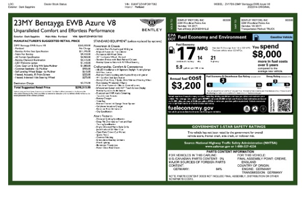 New 2023 Bentley Bentayga EWB Azure V8 for sale $251,900 at Alfa Romeo of Greenwich in Greenwich CT 06830 26