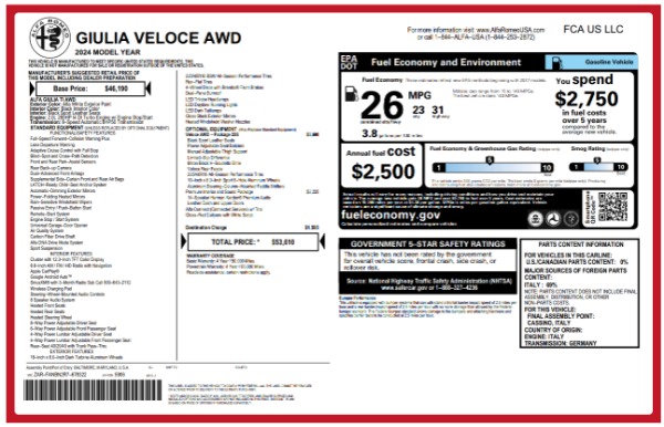 New 2024 Alfa Romeo Giulia Veloce for sale $53,940 at Alfa Romeo of Greenwich in Greenwich CT 06830 22