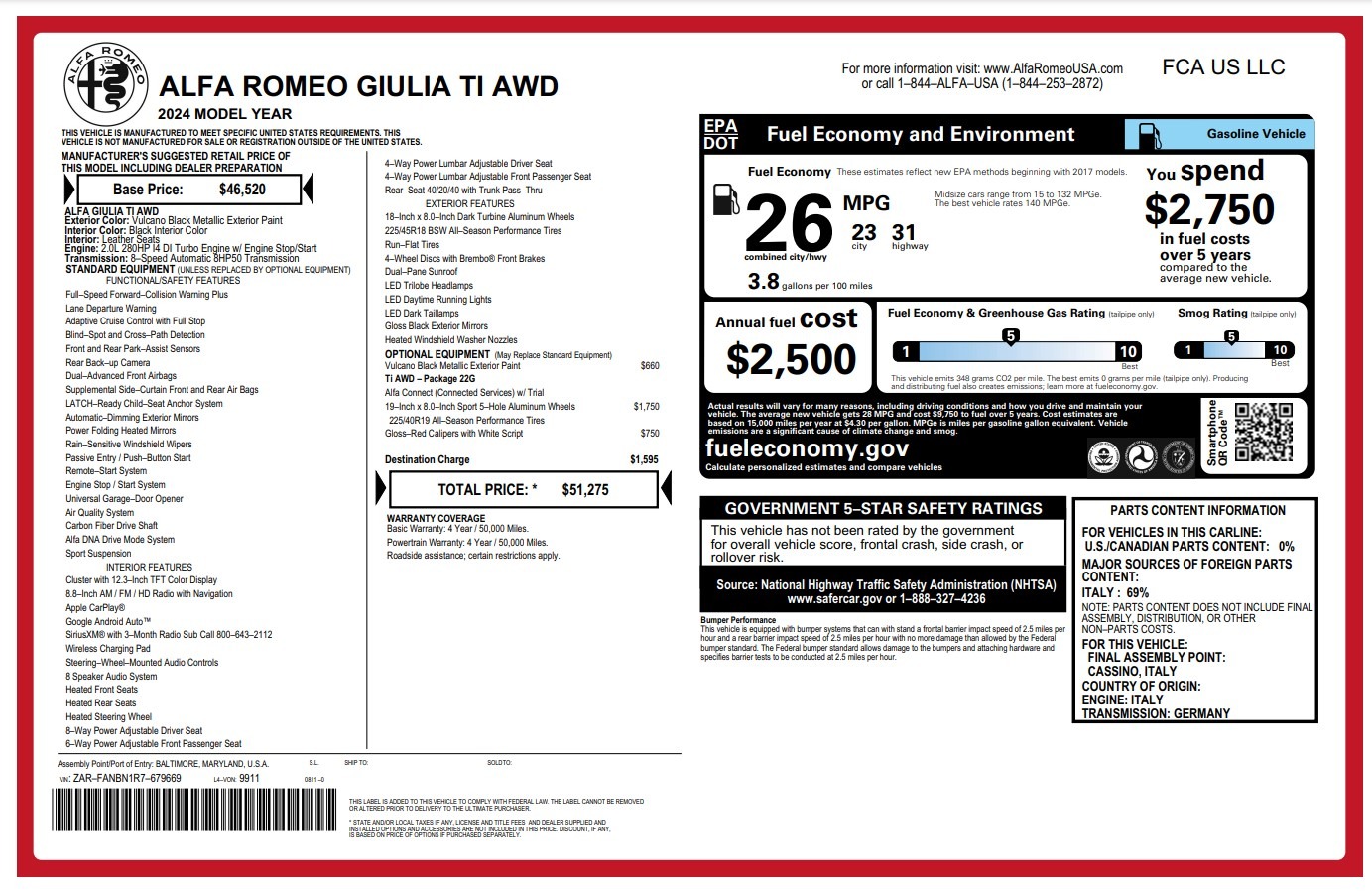New 2024 Alfa Romeo Giulia Ti for sale $51,275 at Alfa Romeo of Greenwich in Greenwich CT 06830 1