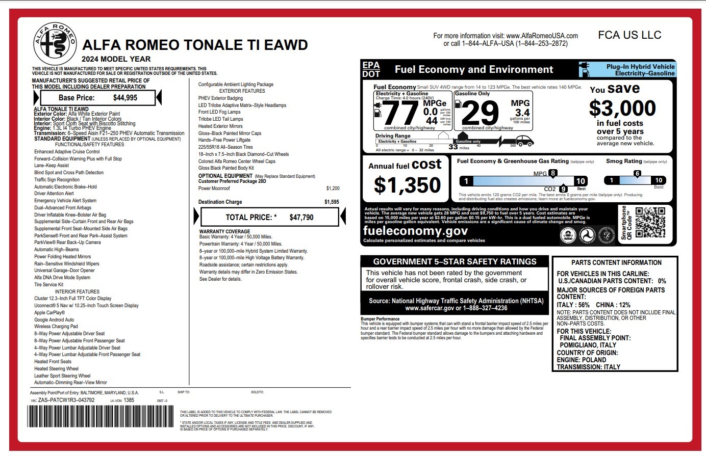New 2024 Alfa Romeo Tonale Ti for sale $47,790 at Alfa Romeo of Greenwich in Greenwich CT 06830 1