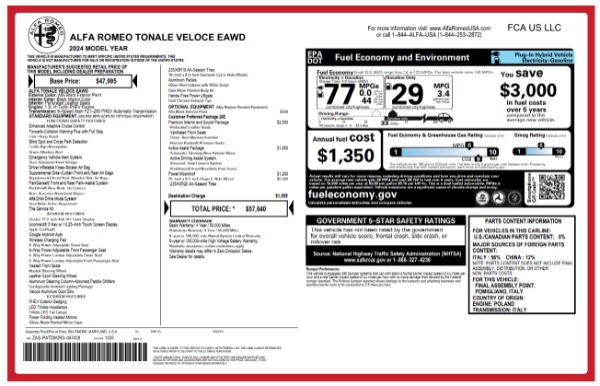 New 2024 Alfa Romeo Tonale Veloce for sale $57,640 at Alfa Romeo of Greenwich in Greenwich CT 06830 22