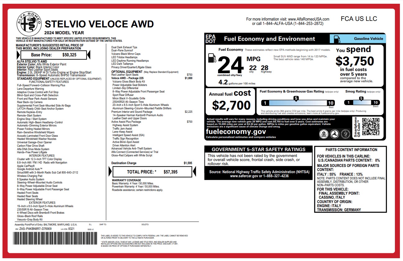 New 2024 Alfa Romeo Stelvio Veloce for sale Sold at Alfa Romeo of Greenwich in Greenwich CT 06830 1