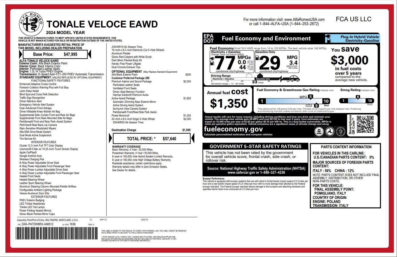 New 2024 Alfa Romeo Tonale Veloce for sale Call for price at Alfa Romeo of Greenwich in Greenwich CT 06830 1