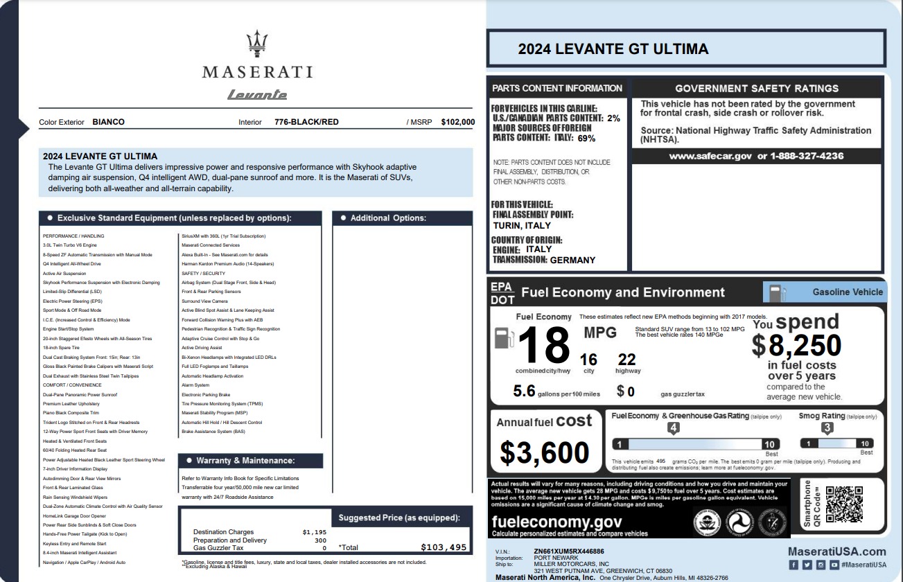 New 2024 Maserati Levante GT for sale $103,495 at Alfa Romeo of Greenwich in Greenwich CT 06830 1