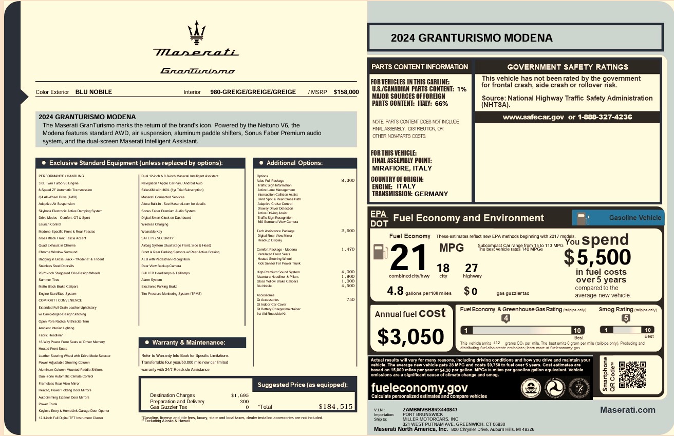 Used 2024 Maserati GranTurismo Modena for sale Call for price at Alfa Romeo of Greenwich in Greenwich CT 06830 1