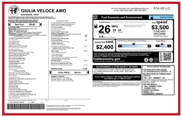New 2026 Alfa Romeo Giulia VELOCE for sale $57,041 at Alfa Romeo of Greenwich in Greenwich CT 06830 26