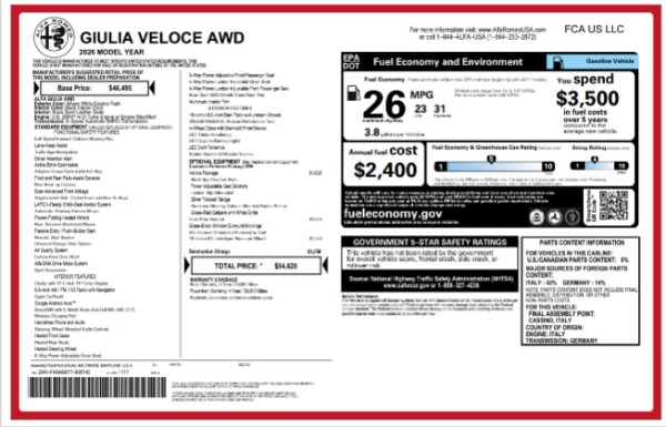 New 2026 Alfa Romeo Giulia for sale $43,000 at Alfa Romeo of Greenwich in Greenwich CT 06830 26