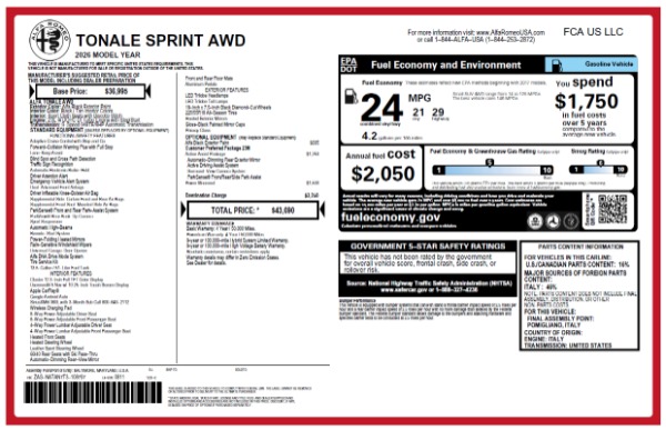 New 2026 Alfa Romeo Tonale Sprint for sale $43,210 at Alfa Romeo of Greenwich in Greenwich CT 06830 25