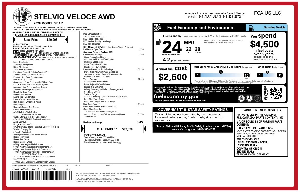 New 2026 Alfa Romeo Stelvio for sale $62,020 at Alfa Romeo of Greenwich in Greenwich CT 06830 1