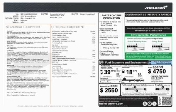 Used 2024 McLaren Artura TechLux for sale $182,900 at Alfa Romeo of Greenwich in Greenwich CT 06830 6