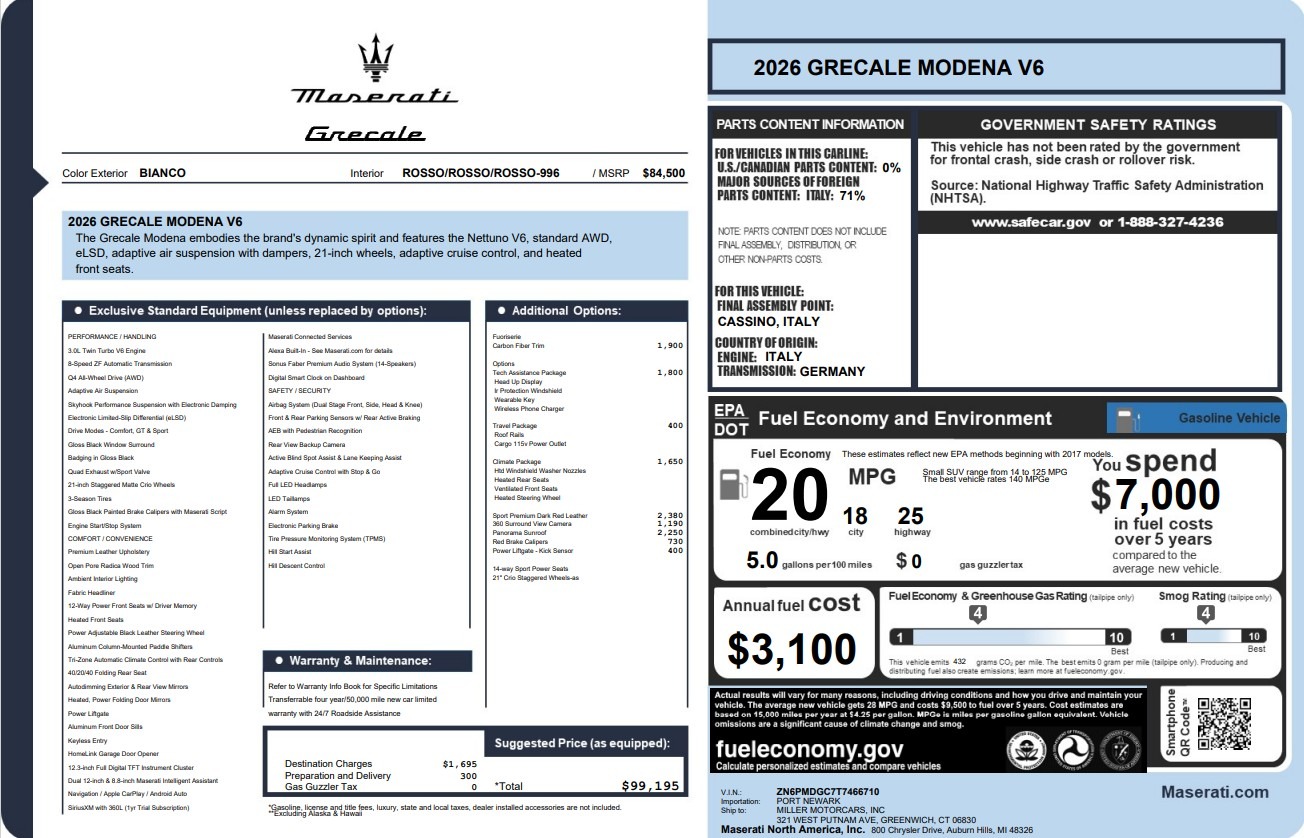 New 2026 Maserati Grecale Modena V6 for sale $99,195 at Alfa Romeo of Greenwich in Greenwich CT 06830 1