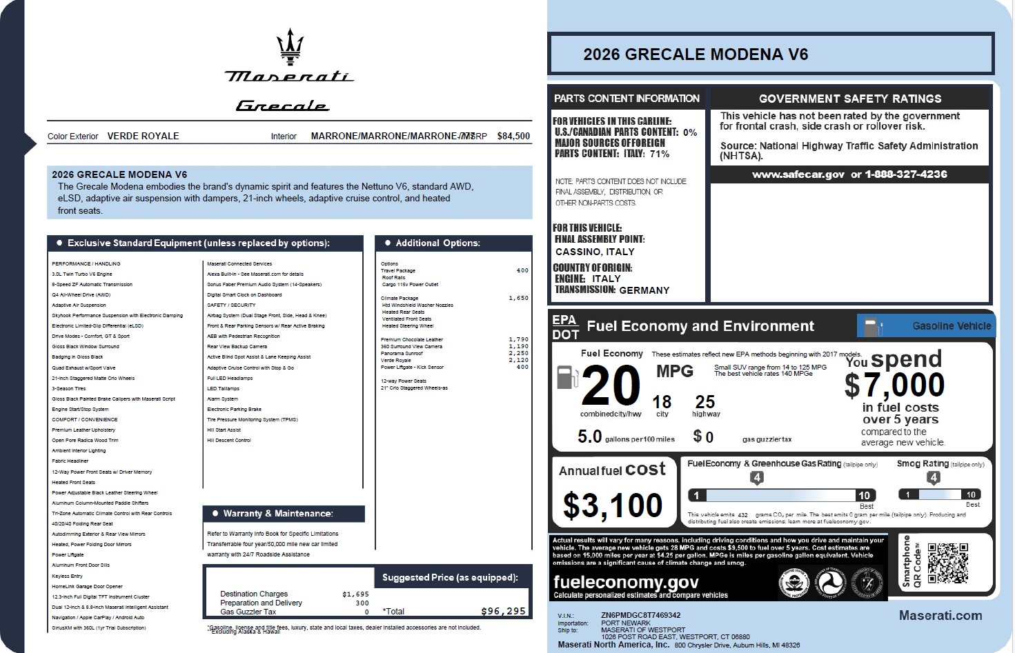 New 2026 Maserati Grecale Modena V6 for sale $96,295 at Alfa Romeo of Greenwich in Greenwich CT 06830 1