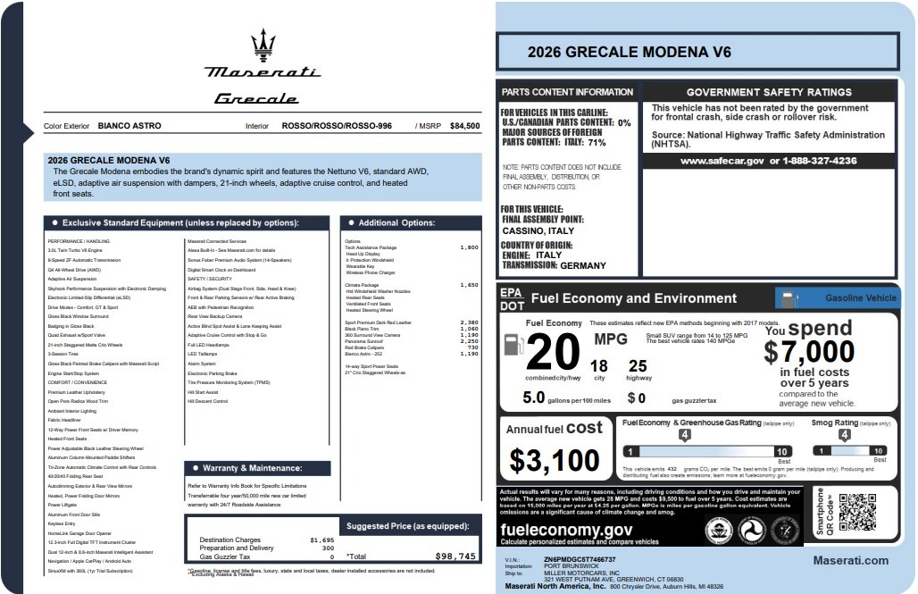 New 2026 Maserati Grecale Modena V6 for sale $98,745 at Alfa Romeo of Greenwich in Greenwich CT 06830 1