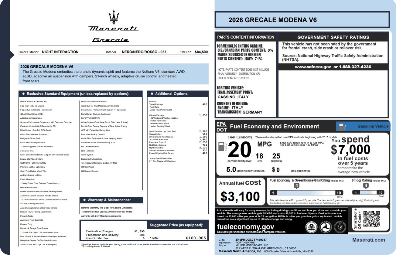 New 2026 Maserati Grecale Modena V6 for sale $100,905 at Alfa Romeo of Greenwich in Greenwich CT 06830 1