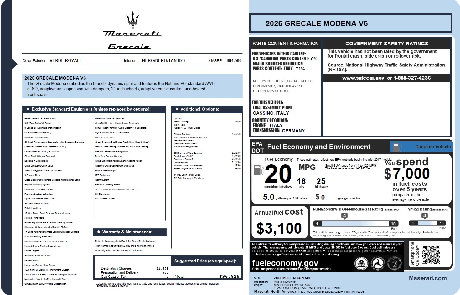 New 2026 Maserati Grecale Modena V6 for sale $96,825 at Alfa Romeo of Greenwich in Greenwich CT 06830 1