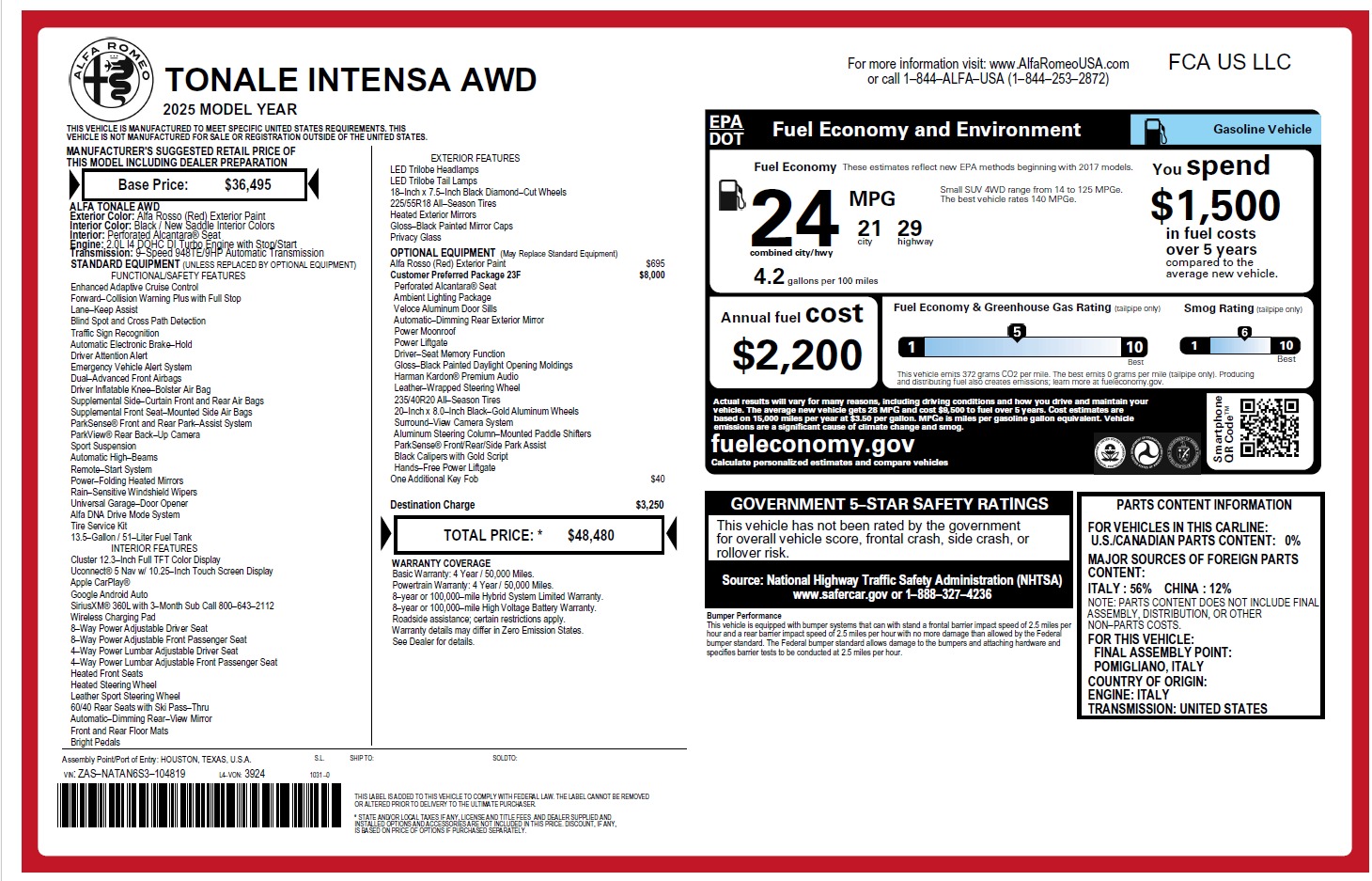 New 2025 Alfa Romeo Tonale Intensa for sale $48,480 at Alfa Romeo of Greenwich in Greenwich CT 06830 1