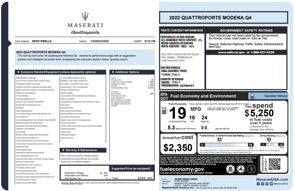 Used 2022 Maserati Quattroporte Modena Q4 for sale $52,900 at Alfa Romeo of Greenwich in Greenwich CT 06830 1