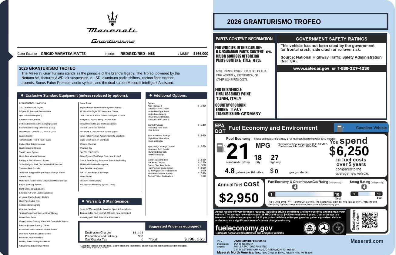 New 2026 Maserati GranTurismo Trofeo for sale $198,365 at Alfa Romeo of Greenwich in Greenwich CT 06830 1