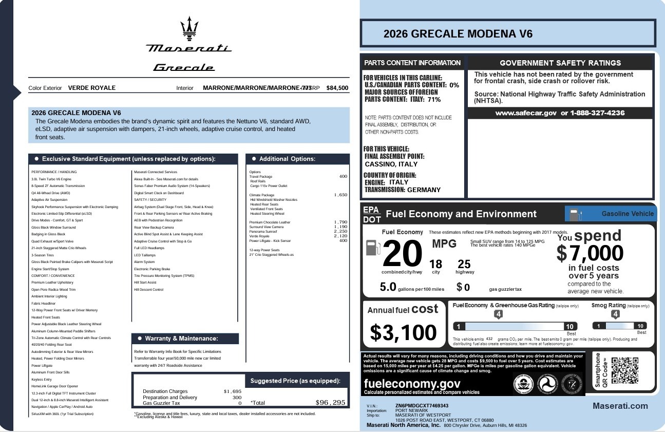 New 2026 Maserati Grecale Modena V6 for sale $96,295 at Alfa Romeo of Greenwich in Greenwich CT 06830 1