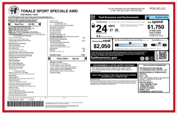 New 2026 Alfa Romeo Tonale Sport Speciale for sale $49,135 at Alfa Romeo of Greenwich in Greenwich CT 06830 25