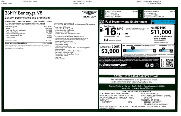 New 2026 Bentley Bentayga V8 for sale $244,330 at Alfa Romeo of Greenwich in Greenwich CT 06830 10