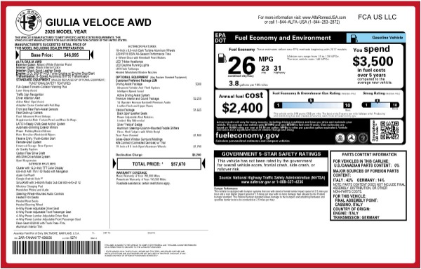 New 2026 Alfa Romeo Giulia Veloce for sale $57,670 at Alfa Romeo of Greenwich in Greenwich CT 06830 24