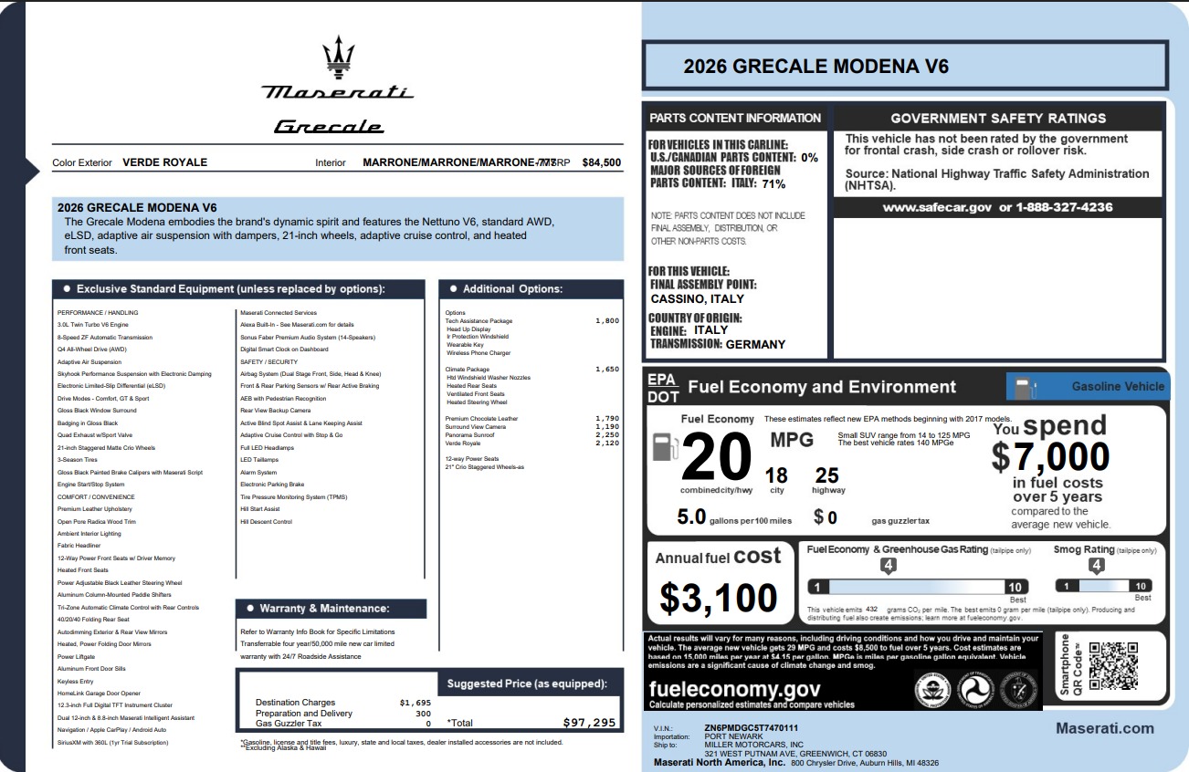 New 2026 Maserati Grecale Modena V6 for sale $97,295 at Alfa Romeo of Greenwich in Greenwich CT 06830 1