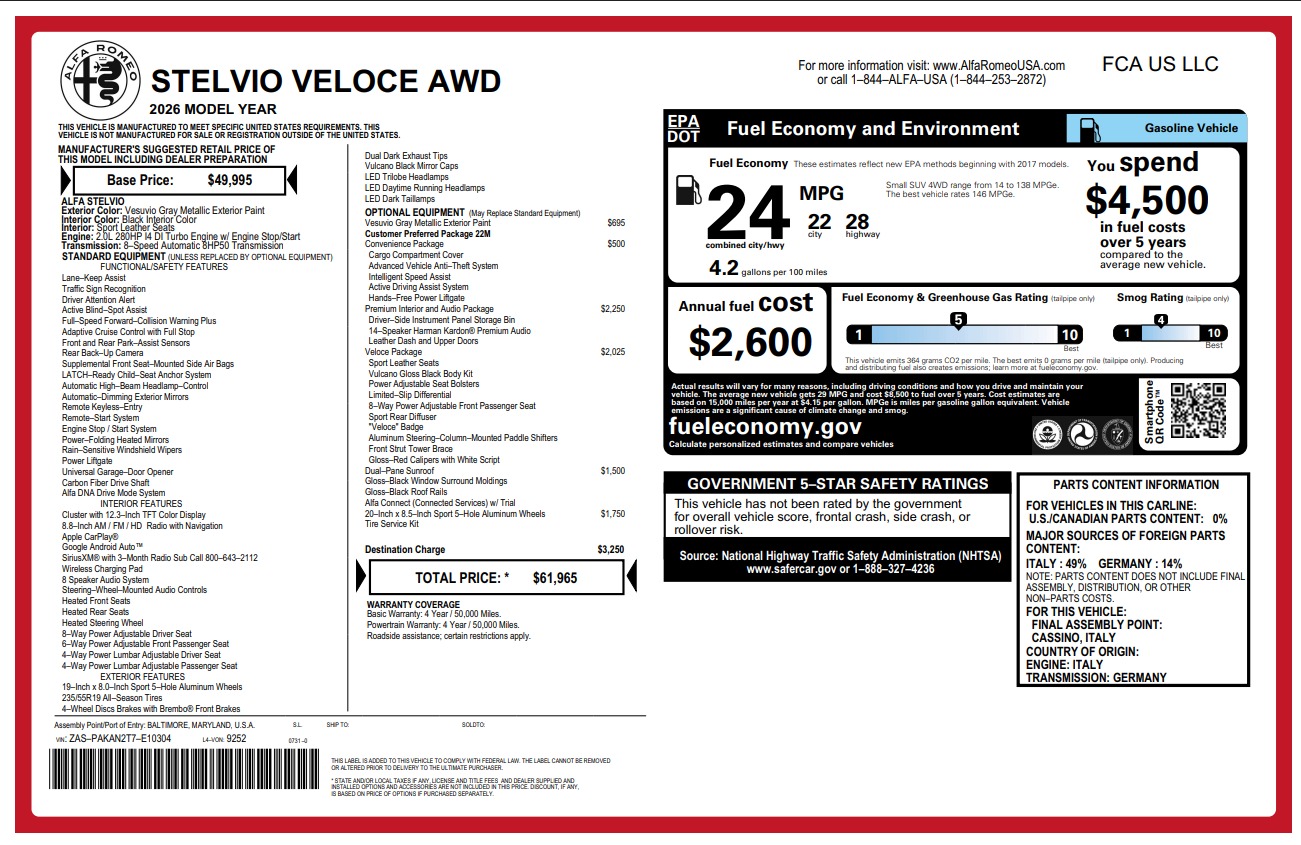 New 2026 Alfa Romeo Stelvio for sale $61,965 at Alfa Romeo of Greenwich in Greenwich CT 06830 1