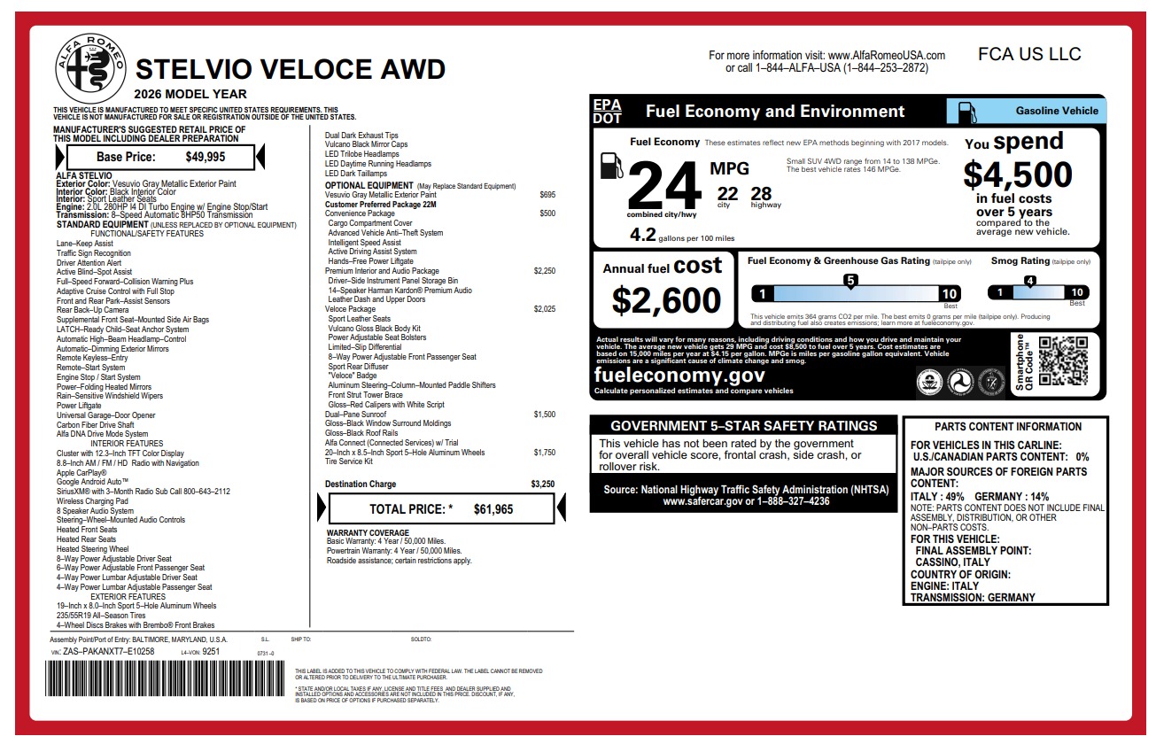 New 2026 Alfa Romeo Stelvio for sale $61,965 at Alfa Romeo of Greenwich in Greenwich CT 06830 1