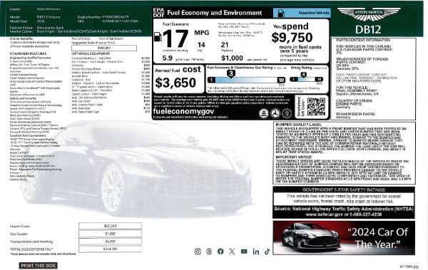 New 2026 Aston Martin DB12 S Volante for sale $353,500 at Alfa Romeo of Greenwich in Greenwich CT 06830 14
